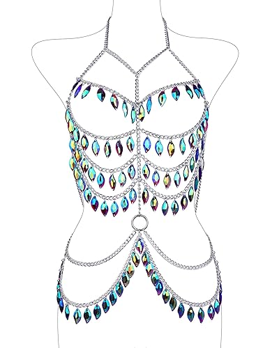 CCbodily Body Chains Jewelry Accessories - Boho Crystal Tassel Bikini Set Beach Cosplay Bra Chain Body Jewelry for Women And Girls - Style-14