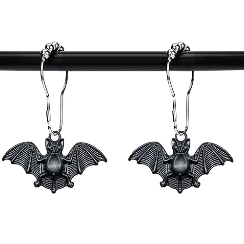 ZILucky Set of 12 Bats Shower Curtain Hooks Rings Halloween Party Supplies Haunted House Decoration Stainless Steel Rustproof (Black-Bat) - Black-bat