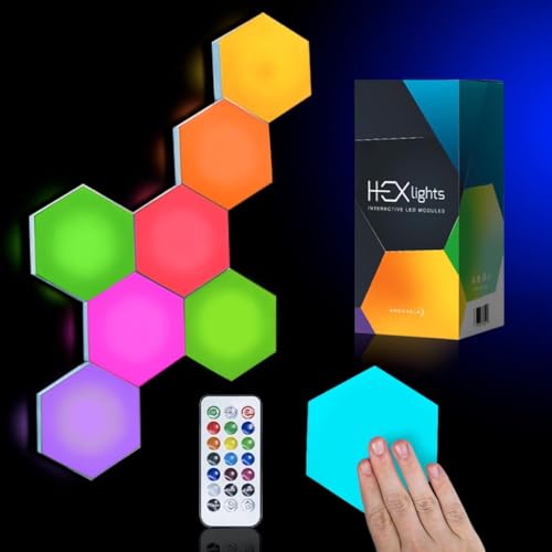 HEXlights Sensory Lights, Tap Tap & Remote Control Hexagon LED Lights — 13 Colors, 7pk, Elevate Your Space With These Premium Hexagon Wall Panels — Great for Sensory Room & Gaming Lights For Bedroom - 13 Pre-set Colors