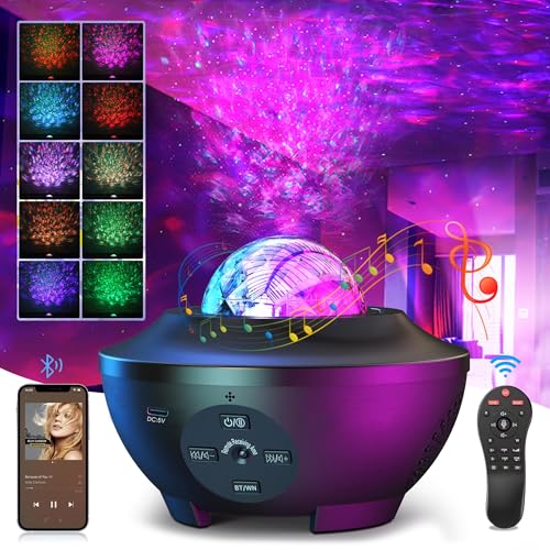 Devan Star Projector Galaxy Light Projector Ocean Wave LED Night Light Lamp with Remote Control Colors Changing Music Bluetooth Speaker Timer for Baby - Black
