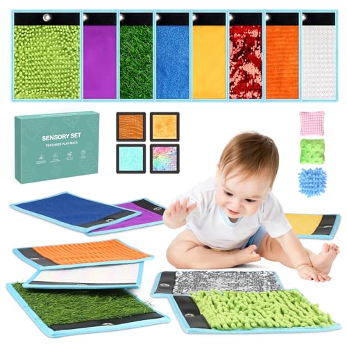 Joyreal Sensory Mats, Sensory Toys for Autism, 15 PCS Sensory Floor Tiles for Kids, Toddler Sensory Wall Toys Sensory Bean Bags, Exercise Autism Sensory Equipment Tactile Play Activity - Colourful