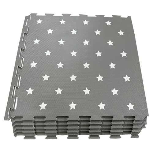 Interlocking kids play mat soft foam Baby Playmats Floor Gyms jigsaw puzzle play mats floor exercise fitness yoga crawling mat living room flooring (Grey Star Mat- 6 Pieces) - Grey Star Mat- 6 Pieces