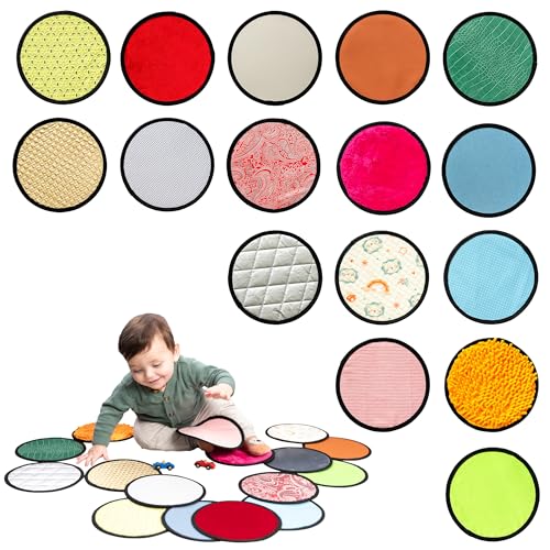 Sensory Mats for Babies | 16 Set Sensory Floor Tiles | Sensory Rug for Baby | Sensory Wall Panel | Multi-Sensory Exploration | Different Sensory Textures & Colours | Tactile Play for Children - Round