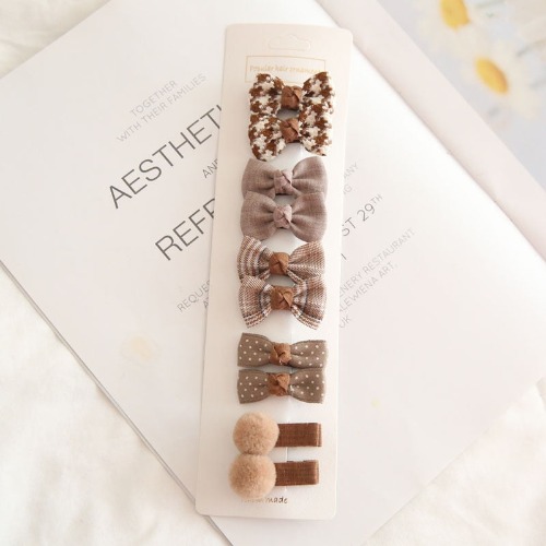 Chic Hair Bow Pins in Neutral Tones - 5 Pairs khaki C