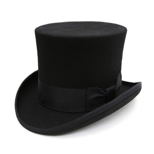 Ferrecci Wool Felt Top Hat /18 Colors/with Grosgrain Ribbon and Removable Feather- Unisex, Men, Women - Large Black