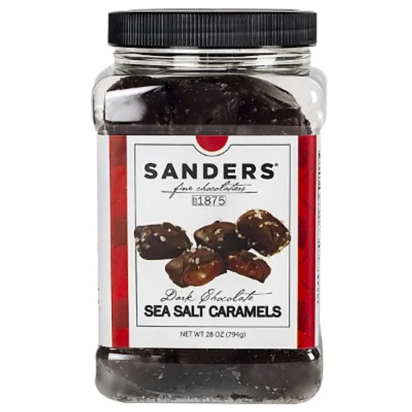 Sanders Dark Chocolate Sea Salt Caramels, Kettle Cooked Caramel Covered in Dark Chocolate, 28 oz Gift Tub