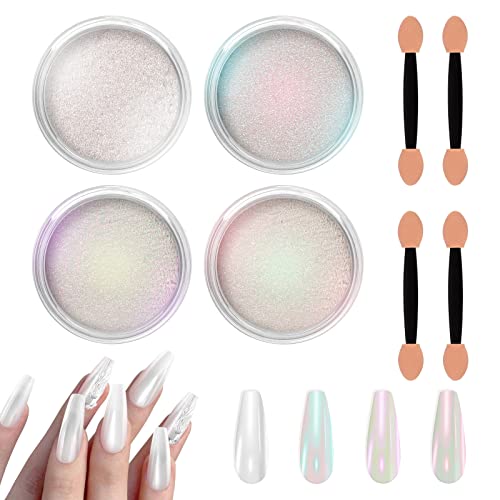 Allstarry Chrome Nail Powder 4 Colors Iridescent Aurora Powder Metallic Mirror Effect Pigment Pearlescent Mermaid Glitter Unicorn Glitter for Nail Art Manicure Decoration Home DIY Salon - Ice Series - Ice Series
