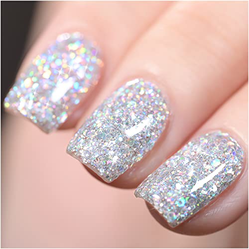 GAOY Glitter Gel Nail Polish, 16ml Silver Sparkly Gel Polish, Diamond Shiny Glitter UV Gel for Nail Art, Soak Off Nail Polish Home DIY Manicure - Milky Way