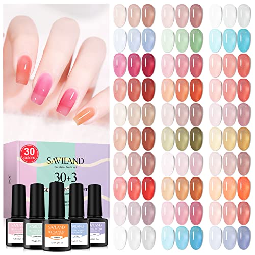 SAVILAND Jelly Gel Nail Polish Set, 30 Colors Translucent Nude Pink Transparent Nail Polish Set with 180 Sheer/Matte/Glossy Effects for Nail Salon DIY Home Christmas Holiday Gift Set - A1-2023 Jelly Gel Nail Polish Collection