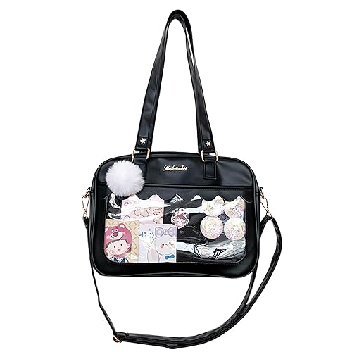 TTCAYU Ita Bag kawaii Pin Display Bag with Pin Mesh Insert Anime Crossbody Handbag Japanese Shoulder JK Uniform Purse - Black-a