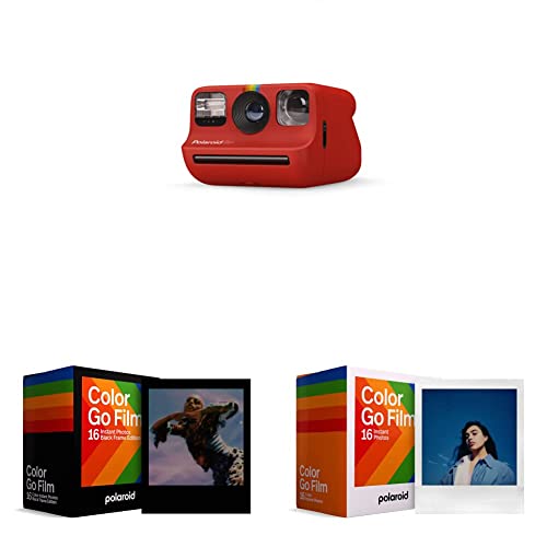 Bundle of Polaroid Go Instant Mini Camera - Red (9071) - Only Compatible with Polaroid Go Film + Polaroid Go Color Film - Double Pack (16 Photos) (6017) - Only Compatible with Polaroid Go Camera - Red Camera + Film + Film