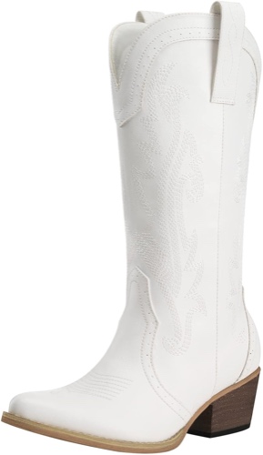 HISEA Rollda Cowboy Boots Women Western Boots Cowgirl Boots Ladies Pointy Toe Fashion Boots - 10 White