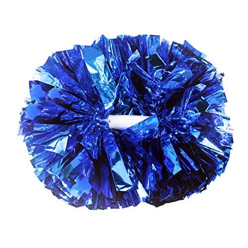 Hooshing 2 Pack Cheerleading Pom Poms with Baton Handle for Team Spirit Sports Dance Cheering Kids Adults - Blue
