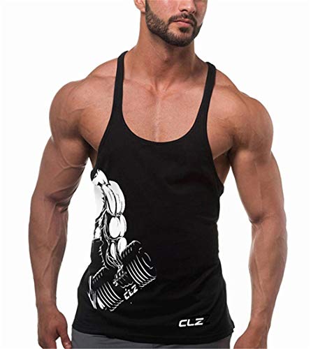 YeeHoo Men's Gym Stringer Tank Tops Y-Back Workout Muscle Tee Sleeveless Fitness Bodybuilding T Shirts - X-Large - Black-a