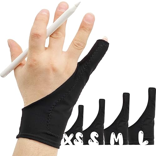 AKX Artist Glove XSmall - 2 Pack Palm Rejection Drawing Glove for Graphic Tablet, iPad - Smudge Guard, 1 Finger, Elastic Lycra, Fingerless Glove, Good for Left and Right Hand, Black | AK-010 - XS - 1 Finger, Black