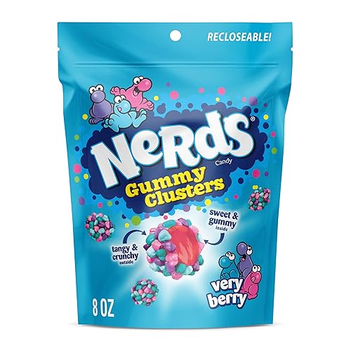 NERDS Gummy Clusters, Candy, Very Berry, Crunchy and Gummy, 8 oz - Very Berry - 8 Ounce (Pack of 1)
