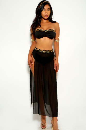 Sexy Black Sequin Cleopatra of the Nile Goddess Costume - S / Black