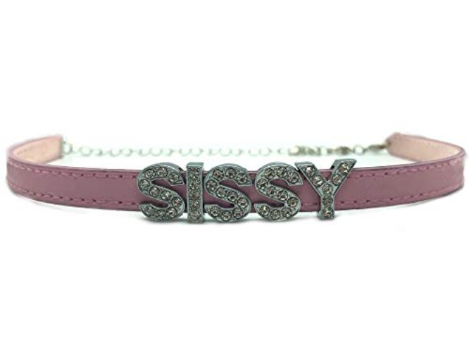 Choker Custom Sissy Pink Choker Necklace for Femboy LGBT Cute Kawaii, Leather, Rhinestone