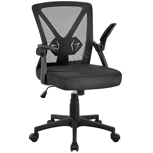 Yaheetech Office Chair Ergonomic Desk Chair Swivel Computer Chair with Flip-up Armrest Lumbar Support & Adjustable Height Modern Executive Manager Work Chair for Home and Study, Black - Black