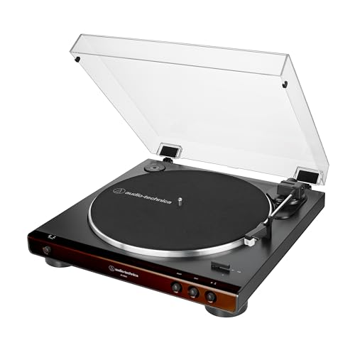 Audio-Technica At-LP60X-BW Fully Automatic Belt-Drive Stereo Turntable, Hi-Fi, 2 Speed, Dust Cover, Anti-Resonance, Die-Cast Aluminum Platter Brown - Brown - Turntable - Turntable