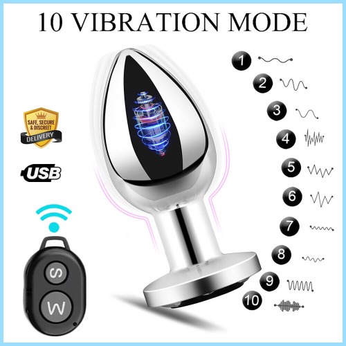 Vibrating Anal Vibrator Butt Plug Remote Control Prostate Massager Metal Sex Toy