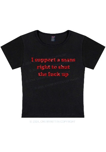 Glitter I Support A Mans Right Y2K Baby Tee Cherrykitten | Black / 2XL