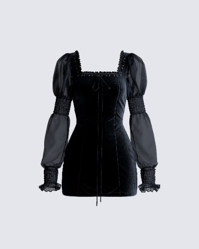 Anja Black Velvet Mini Dress | 2X
