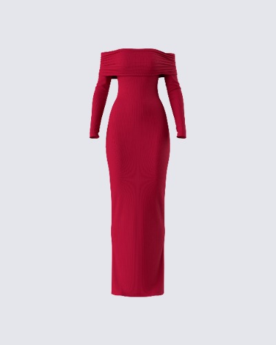 Kyan Burgundy Off Shoulder Maxi Dress | 2X