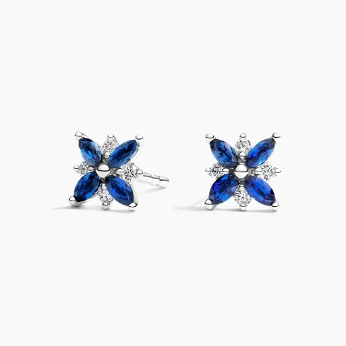 18K White Gold Petal Sapphire and Diamond Earrings
