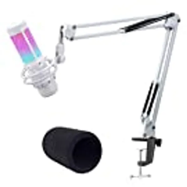 QuadCast Boom Arm White - Professional Studio Mic Arm with Microphone Cover Foam Pop Filter, Compatible with HyperX QuadCast S Microphone by YOUSHARES