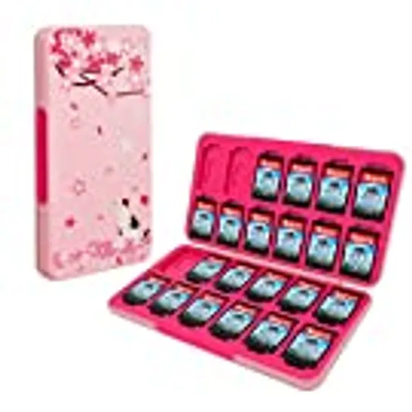 Switch Game Card Case Compatible with Nintendo Switch Game & Micro SD Card, 24 Slots Storage Holder with Soft Lining, Switch/Switch OLED Cartridge Game Case with Magnetic Closure (Sakura)