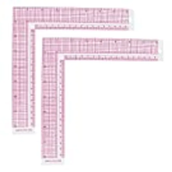 Ouligay 2Pcs Plastic L-Square Shape Ruler French Curve Sewing Measure Sewing Ruler 90 Degree Tailor Drawing Sewing Ruler Professional Tailor Craft Tool Heat Resistant Ruler with Grid Lines
