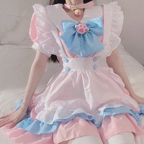 Puppy Maid Dress - L / Pink/Blue