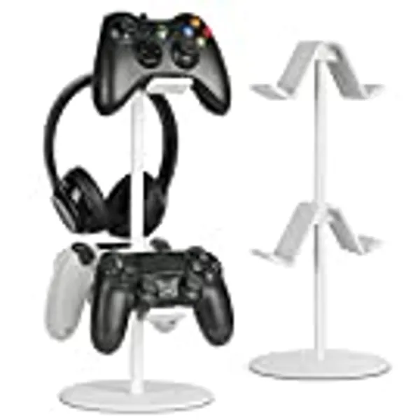 Controller Holder, Game Controller Stand Holder Storage Organizer Gamepad with Multiple Adjustable Height Direction Brackets Fit for Xbox ONE 360 Switch PS4 STEAM PC Nintendo Headset Stander White