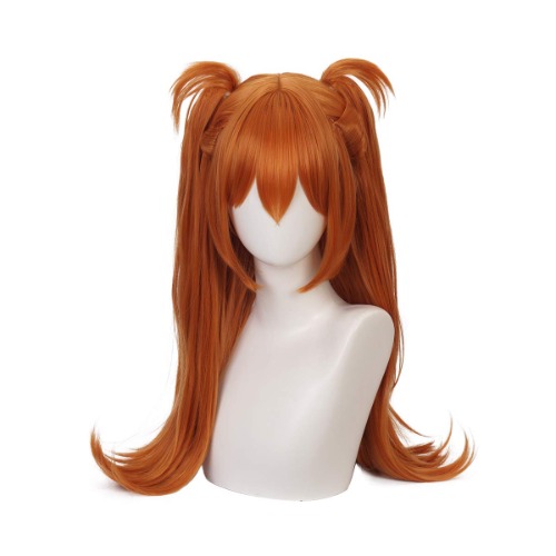 Qiancoshair Anime Asuka Langley Soryu Long Orange Cosplay Wig Costume Wig with Clip On Double Ponytails Women Girls' Party Wigs