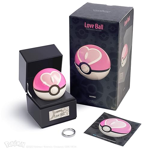 The Wand Company Original Poké Ball Authentic Replica - Realistic, Electronic, Die-Cast Poké Ball with Display Case Light Features – Officially Licensed by Pokémon (Love Ball) - Love Ball