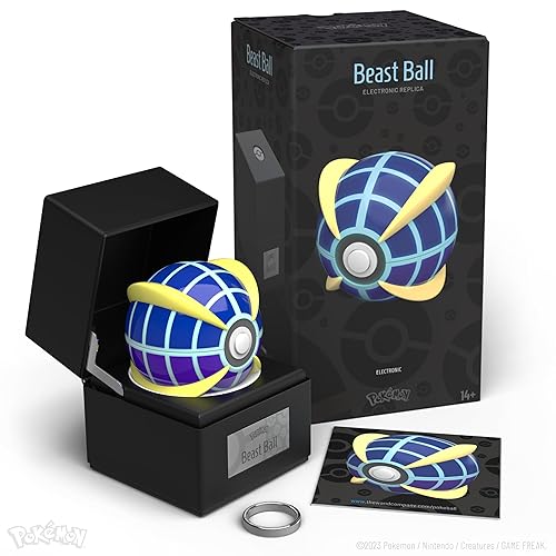 The Wand Company Original Poké Ball Authentic Replica - Realistic, Electronic, Die-Cast Poké Ball with Display Case Light Features – Officially Licensed by Pokémon (Beast Ball) - Beast Ball