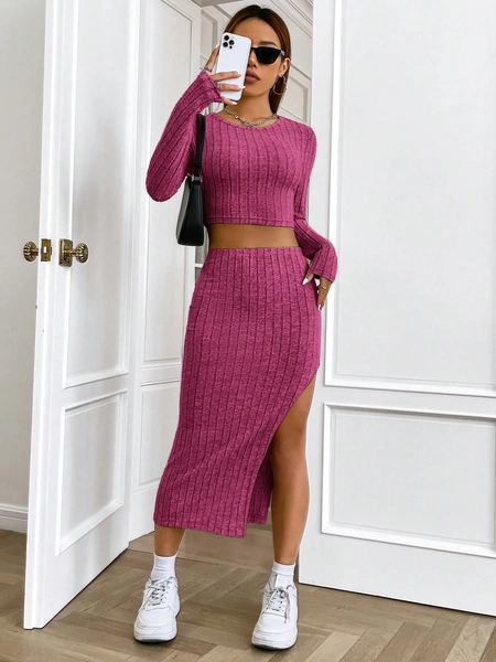 SHEIN EZwear Sólido Camiseta Crop & Split Thigh Saia