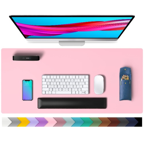Almohadilla de escritorio de cuero aothia pu, almohadilla de ratón, almohadilla de escritura antideslizante, almohadilla protectora de escritorio impermeable (80cm X 40cm,Rosa)