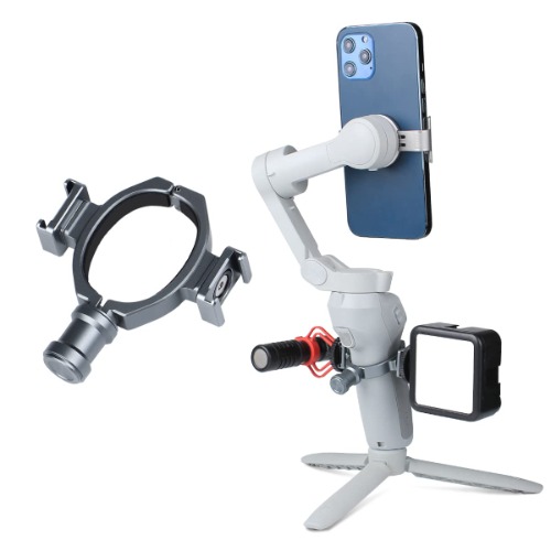 Adaptador de zapata caliente para DJI Osmo Mobile 3 y OM4, Woohoto O-Ring, aplicado al micrófono y accesorio de luz LED a través de 2 soportes de zapata fría y tres puertos de rosca de 1/4"