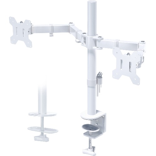 BONTEC Soporte Monitor Doble para Monitor 13-27 Pulgadas LED/LCD, Soporte 2 Monitores Peso Máximo 10KG de Cada Brazo, Giro de 360° y Rotación de 180°, Altura Ajustable, VESA 75/100 mm, Blanco