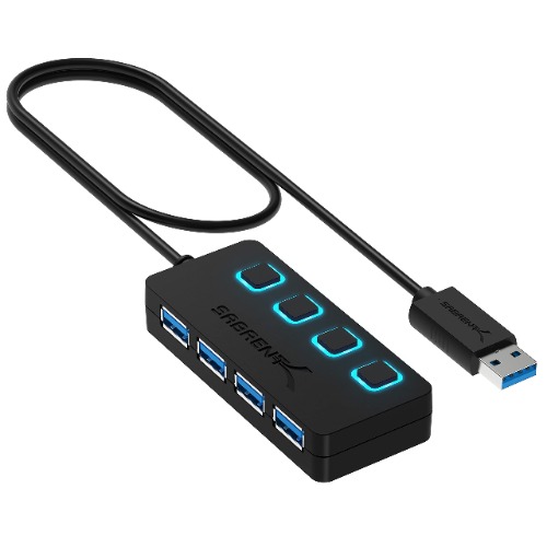 SABRENT Hub USB 3.2 Gen 1 de 4 Puertos USB con interruptores de alimentación Individuales y LED | para PS5, Xbox, PC, y Gaming [HB-UM43]