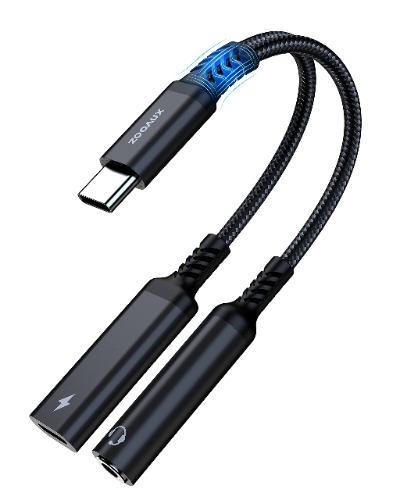 ZOOAUX Adaptador USB C a Jack 3.5mm,2 in 1 USB Tipo c a Jack 3.5 mm Audio Adaptador PD 60W Carga Rápida Auriculares Sumsung S22/S21/S21 Ultra/S20 Ultra/Note20,Huawei P40/P30,Pixel 3/2 XL,Xiaomi9/8