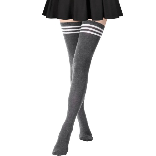 DRESHOW Women Extra Long Thigh High Socks Thin Stripes Tube Tights Over Knee Socks Casual High Boot Stockings