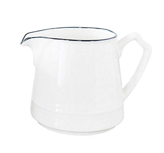 FUYU Simple White Ceramic Creamer with Handle, Coffee Milk Creamer Pitcher - Blue