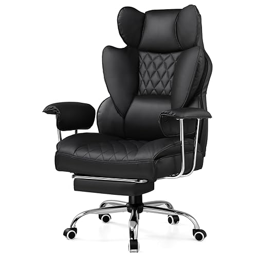 GTRACING Gaming Chair,Office Chair with Pocket Spring Lumbar Support, Ergonomic Comfortable Wide Office Desk Computer Chair with Outward Fixed Soft Armrests and Footrest (PU Leather, Black) - Black