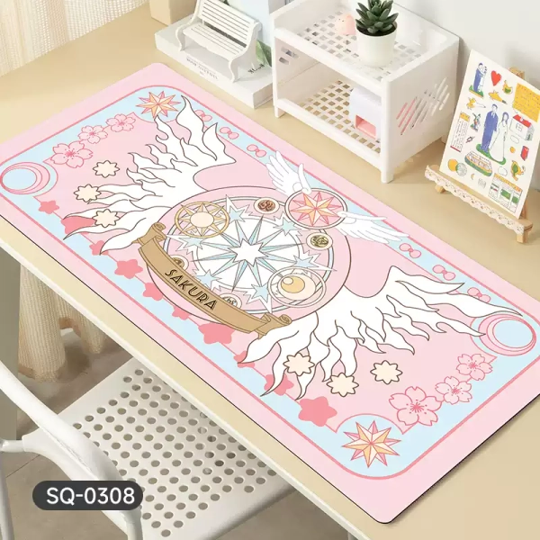 Magic Circle Large Desk Mat Kawaii Angel Wings Magical Girls Mouse Pad - C