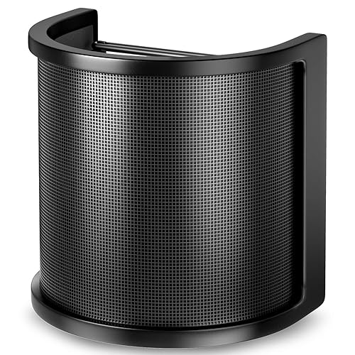 Pop Filter,PEMOTech [Upgraded Three Layers] Metal Mesh & Foam & Etamine Layer Microphone Windscreen Cover Handheld Mic Shield Mask,Microphone Accessories for Vocal Recording,Youtube videos,Streaming - 45 mm to 61 mm