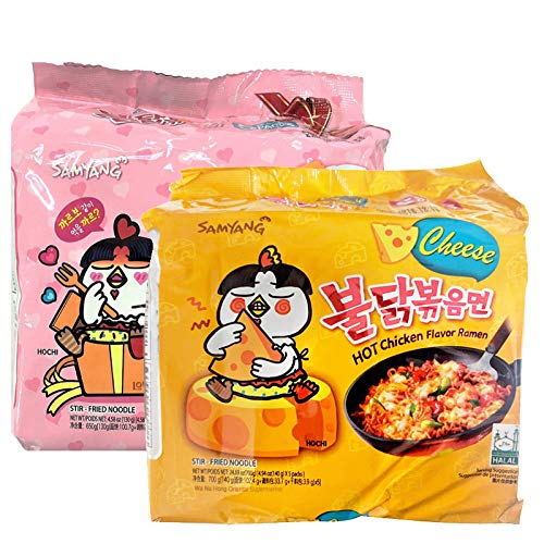 WaNaHong Samyang Hot Spicy Chicken Ramen Noodle Box (Carbonara 5 Packs & Cheese 5 Packs) - Carbonara & Cheese (10 Packs)