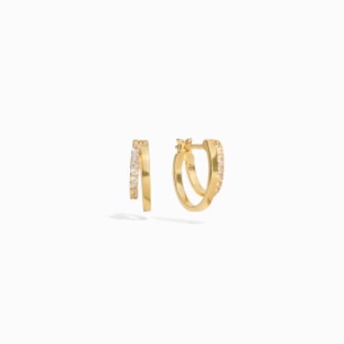 White Topaz Double Hoop Huggies - 14K Yellow Gold Vermeil